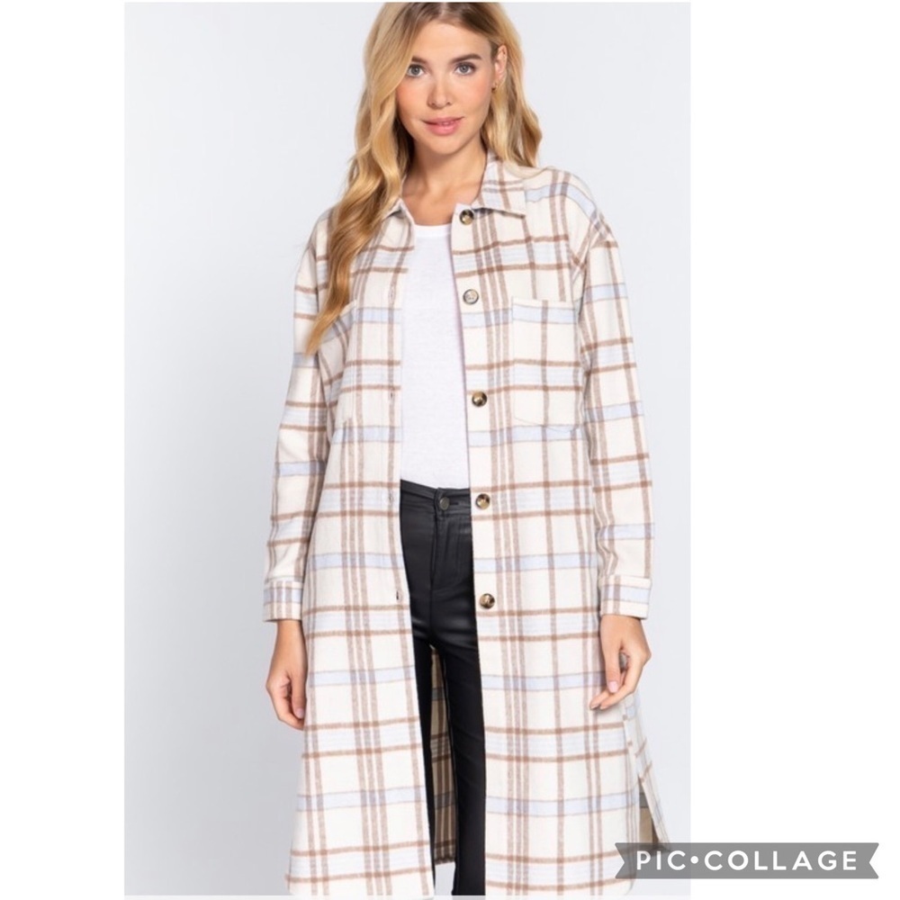 SALE!! Ivory, Baby Blue, & Tan Plaid Coat